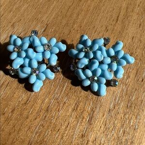 Vintage Coro blue and rhinestone clip on earrings